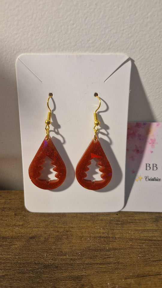 Boucle d'oreille sapin relief