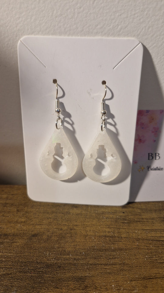 Boucle d'oreille bonhomme de neige relief